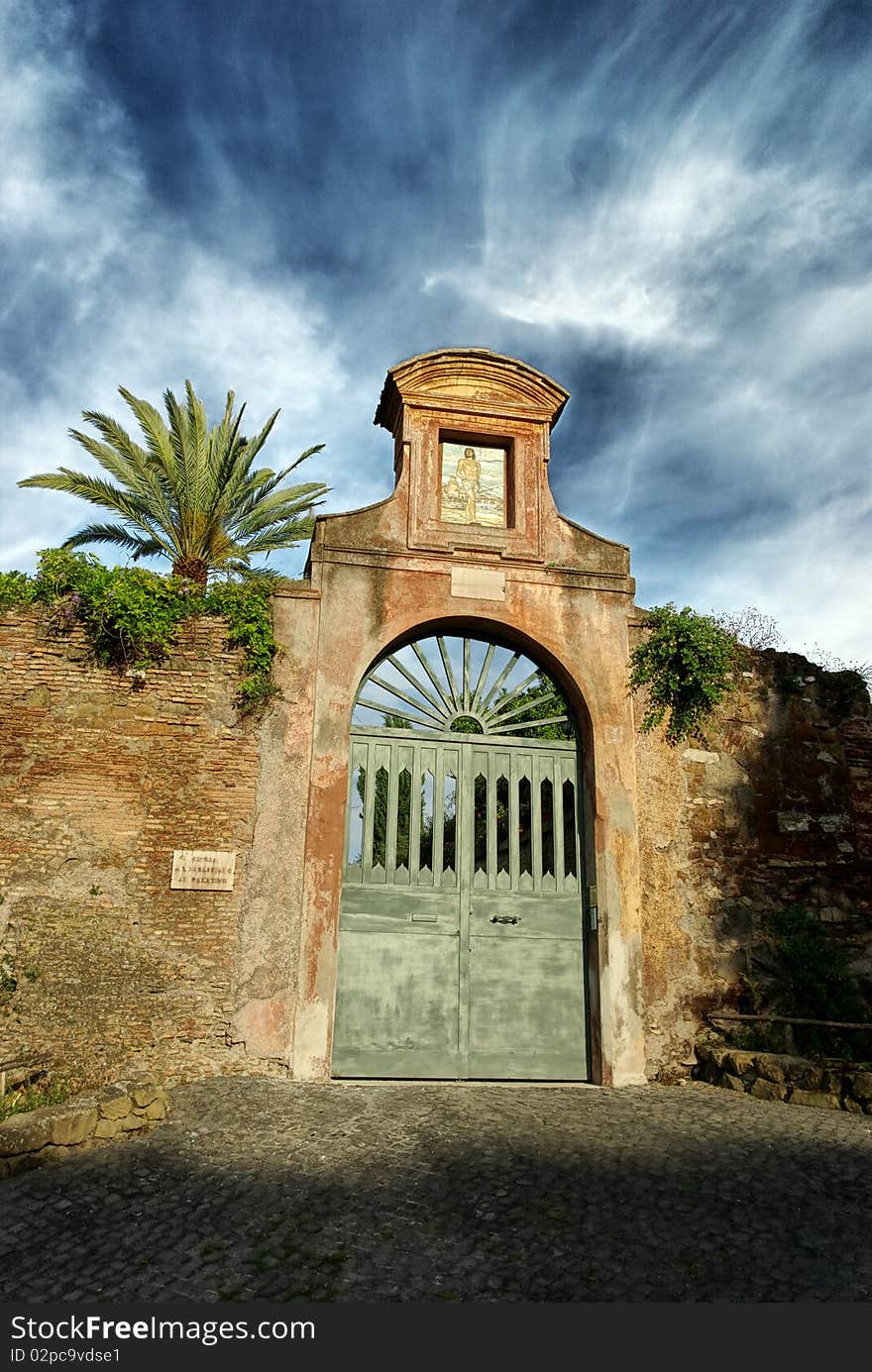 Ancient ruin at Palatino complex in Rome, Italy