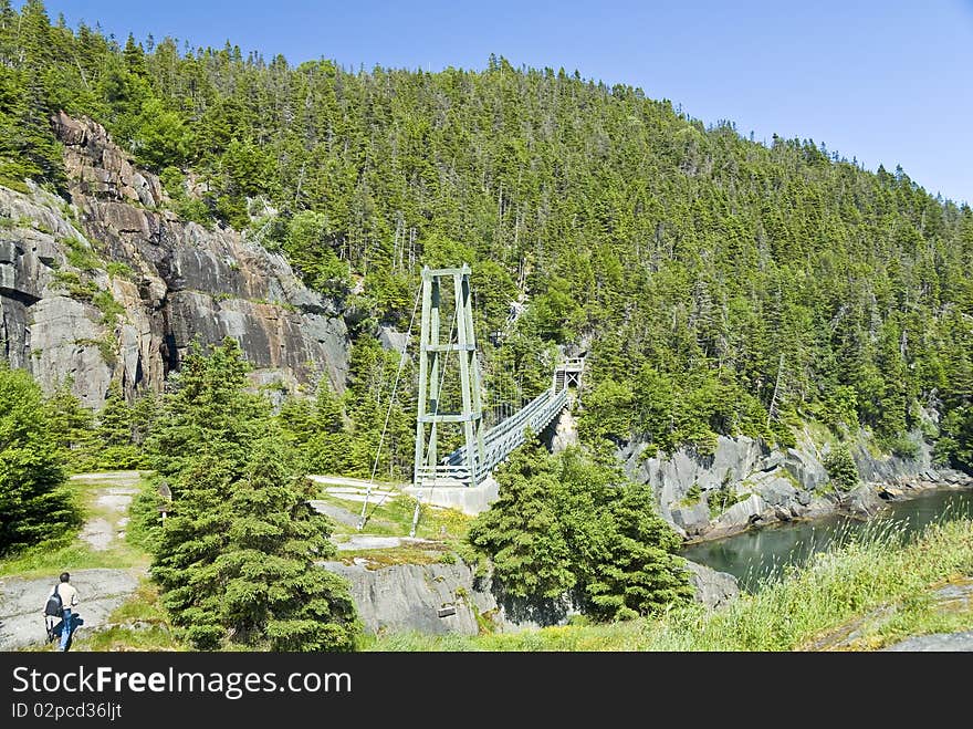 Suspension bridge at La Manche Provincial Park, Newfoundland.