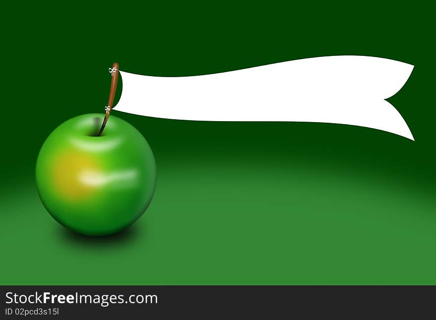 Green juicy apple with a large white flag