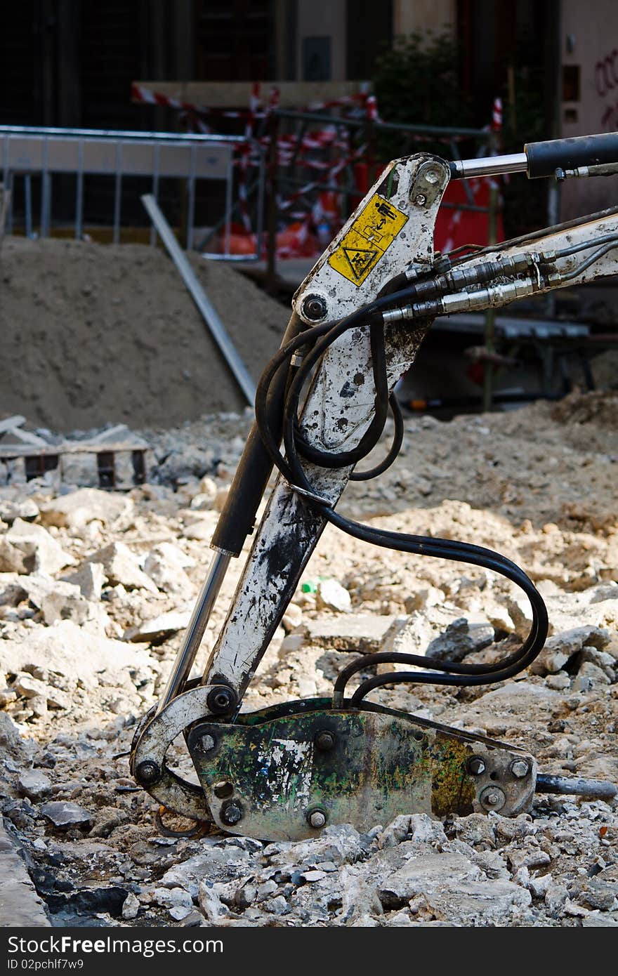 Excavator close up on a construction sight.