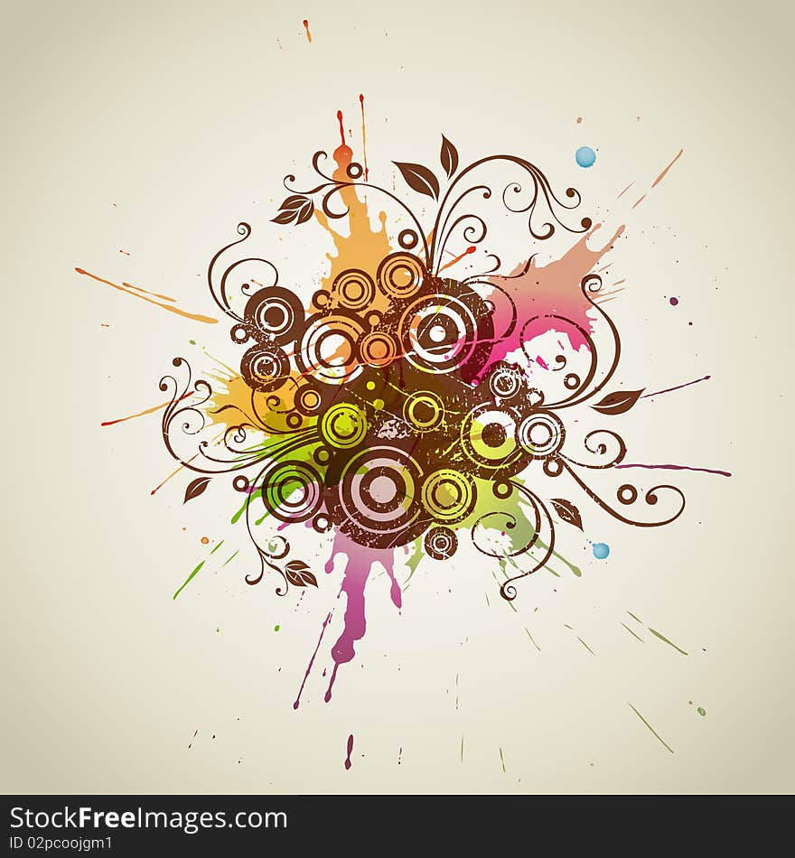 Abstract grunge background with floral element. Abstract grunge background with floral element