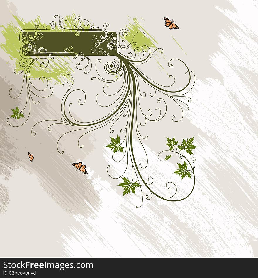 Vector grunge background with floral elements. Vector grunge background with floral elements