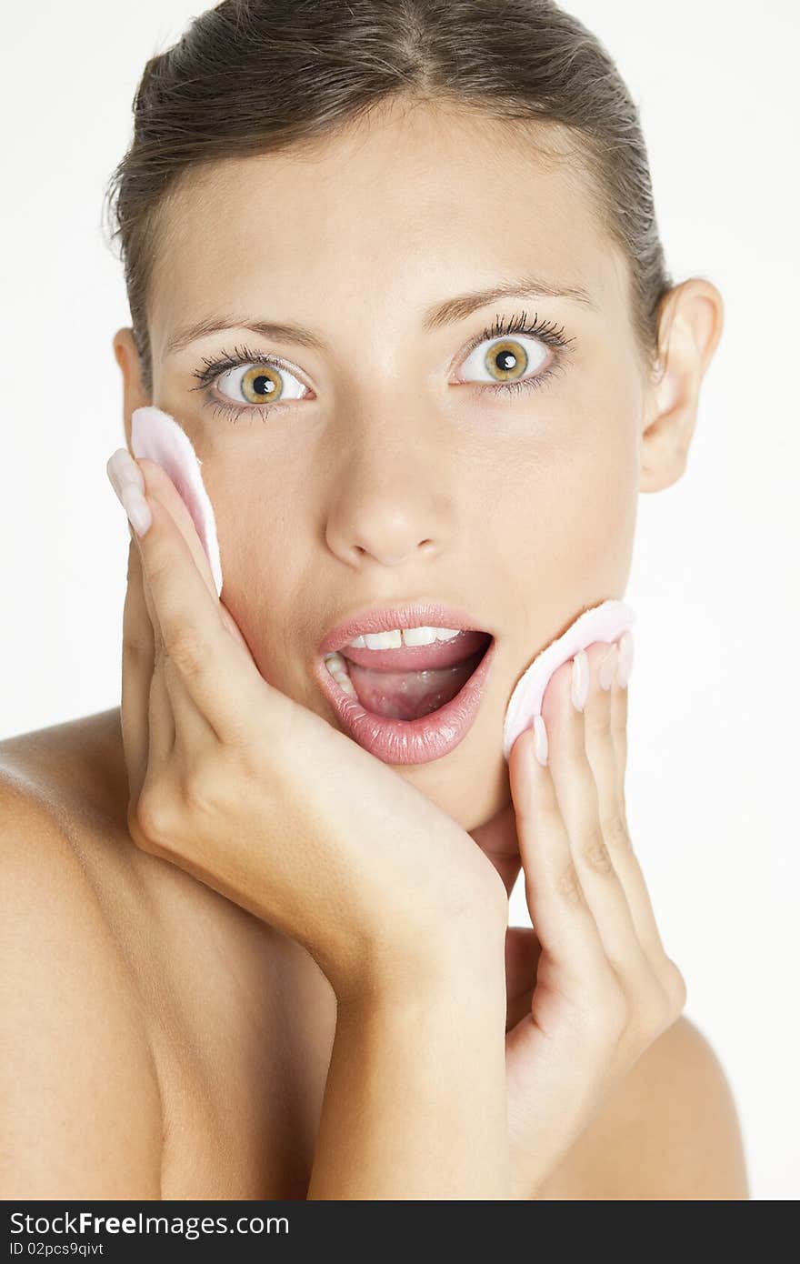 Portrait of young woman with cotton pads. Portrait of young woman with cotton pads