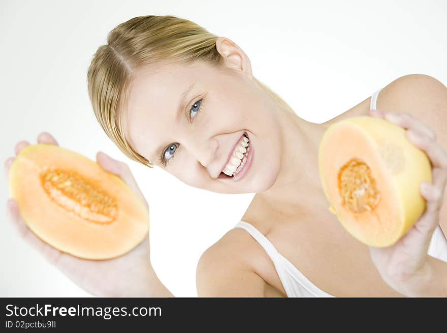 Portrait of woman with melon