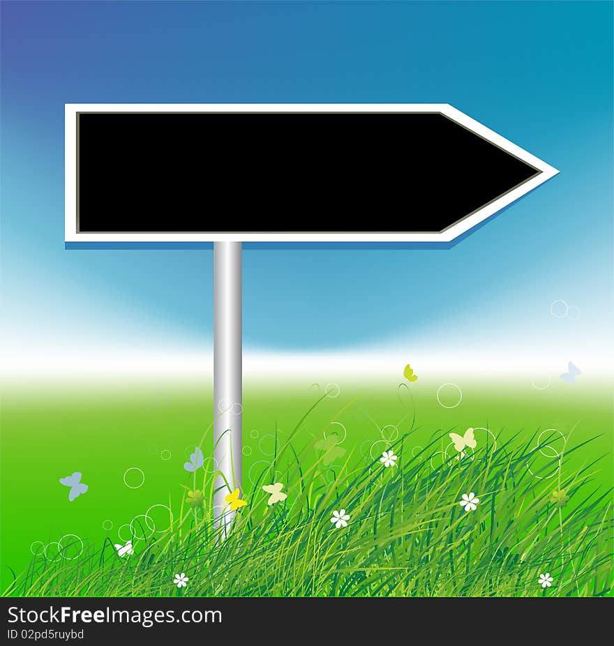 Arrow on green field background, place for your text