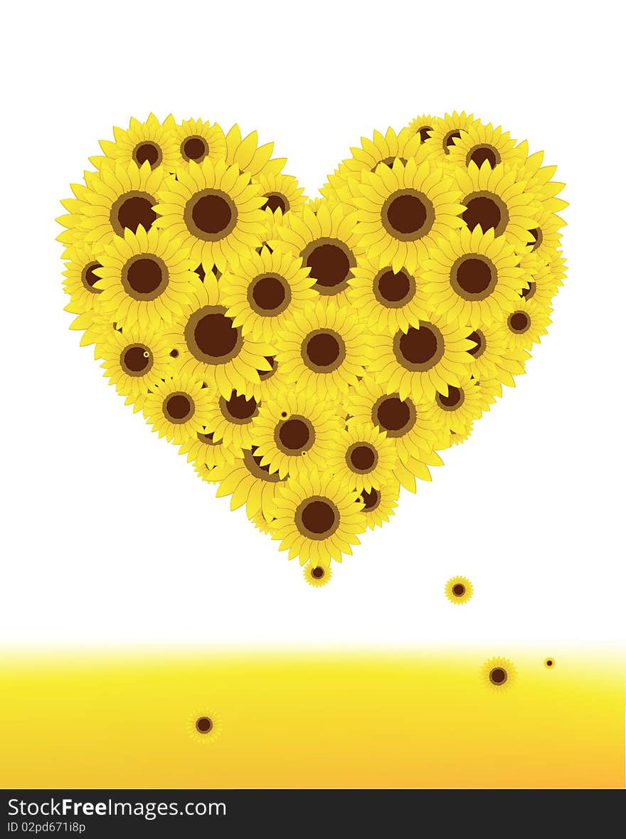 Sunflowers heart shape for your design, summer, vector illustration