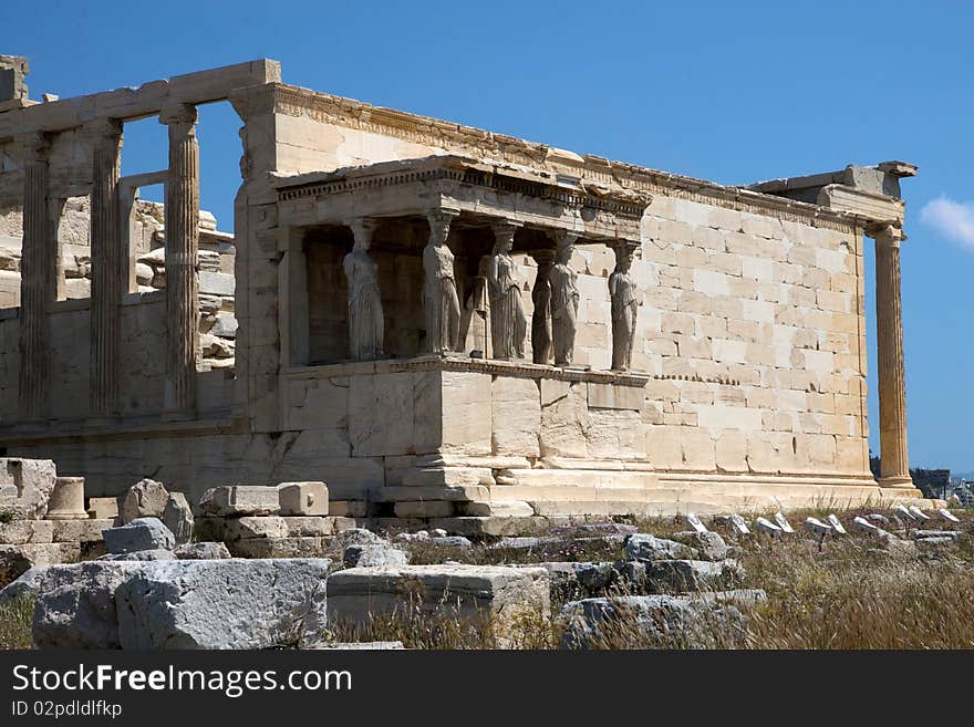 View of tumbledown temple at the Acropolis, Athens, Greece. View of tumbledown temple at the Acropolis, Athens, Greece.