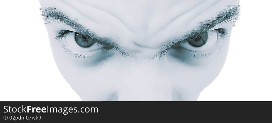 Scary male eyes close up with white background. Scary male eyes close up with white background