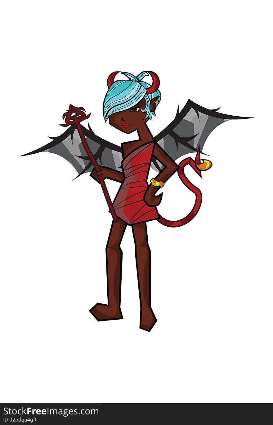 An illustration of a devil mascot