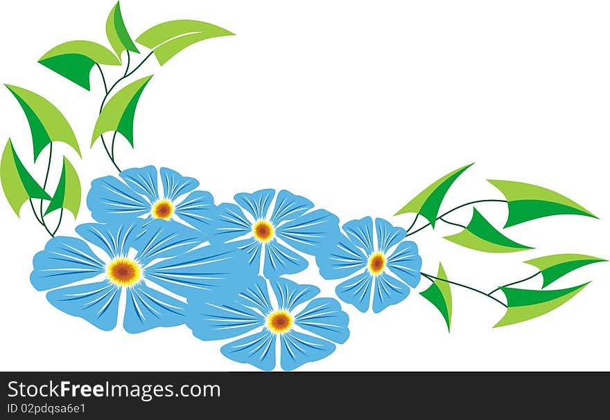 Angular ornament with blue flowers on a white background