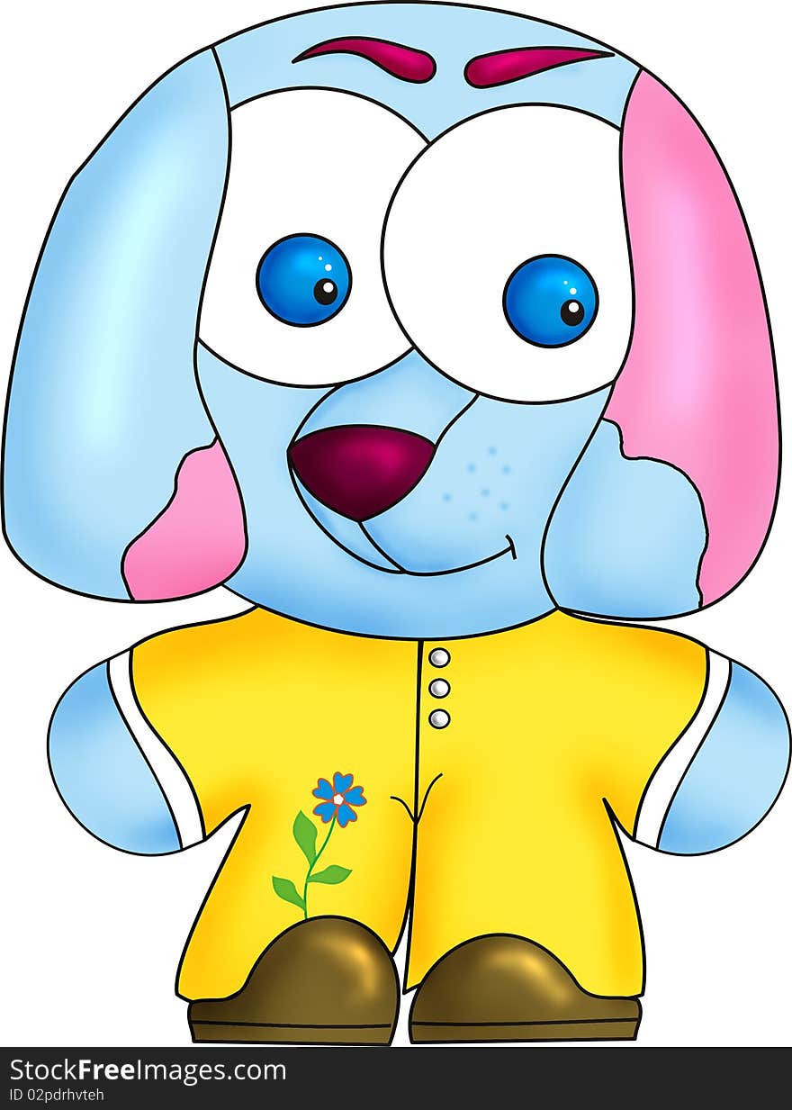 Blue dog with pink, in yellow tights on a white background. Blue dog with pink, in yellow tights on a white background