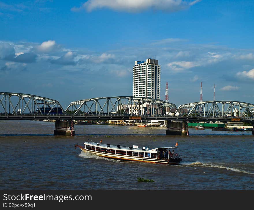 People vessels central Bangkok Chao Phraya River. People vessels central Bangkok Chao Phraya River