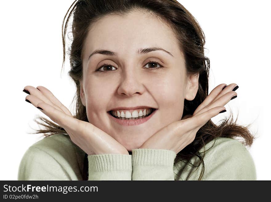 Beautiful Young Woman Smiling On White Background