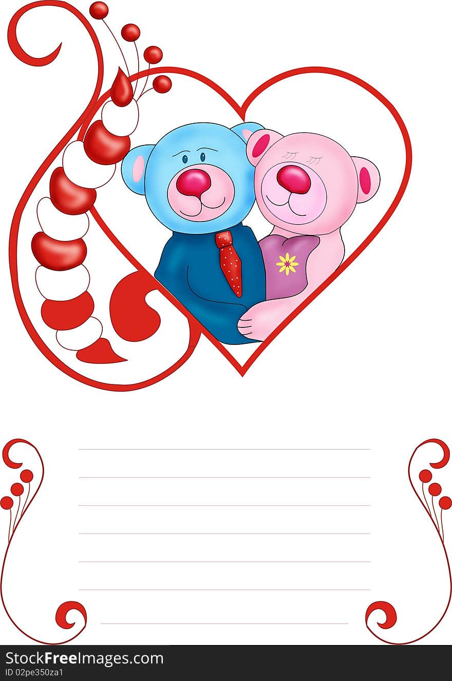 Marriage greeting card with two teddy