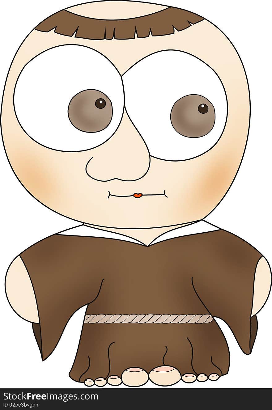 cartoon monk in a brown cowl