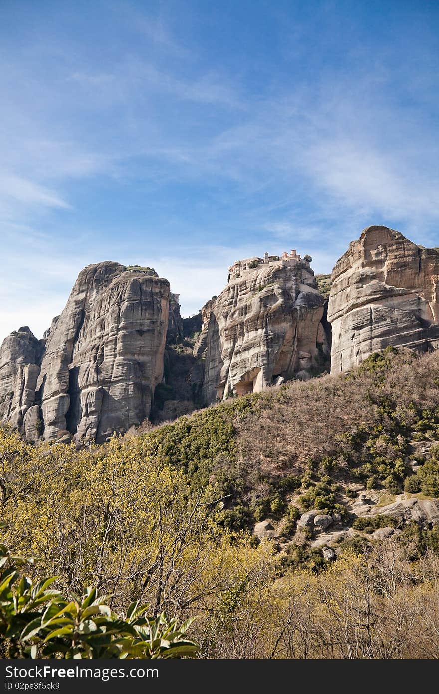 Spring landscape of the Varlaam monastery at Meteora in Greece.