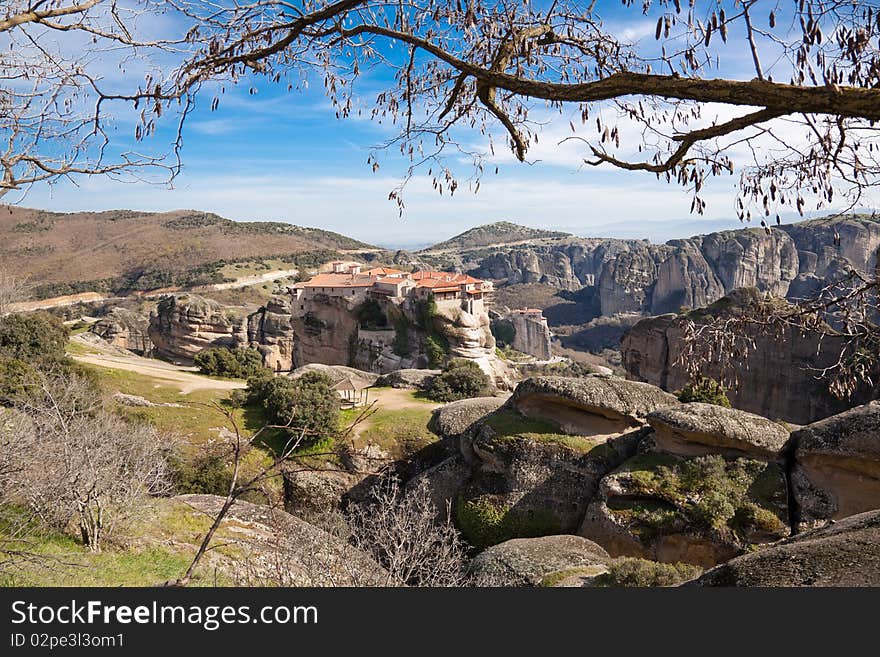 Spring landscape of the Varlaam monastery at Meteora in Greece.