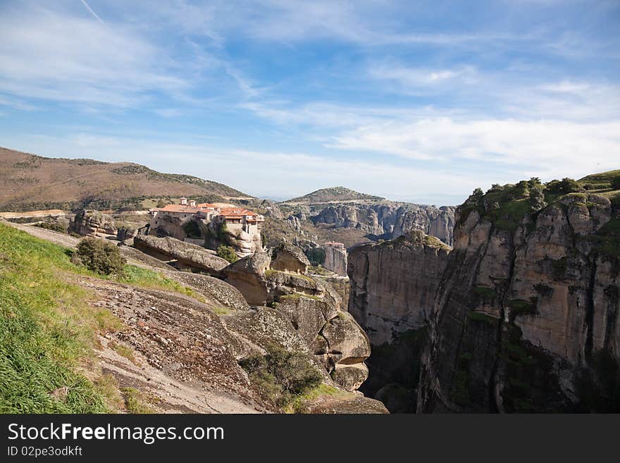 Spring landscape of the Varlaam monastery at Meteora in Greece.