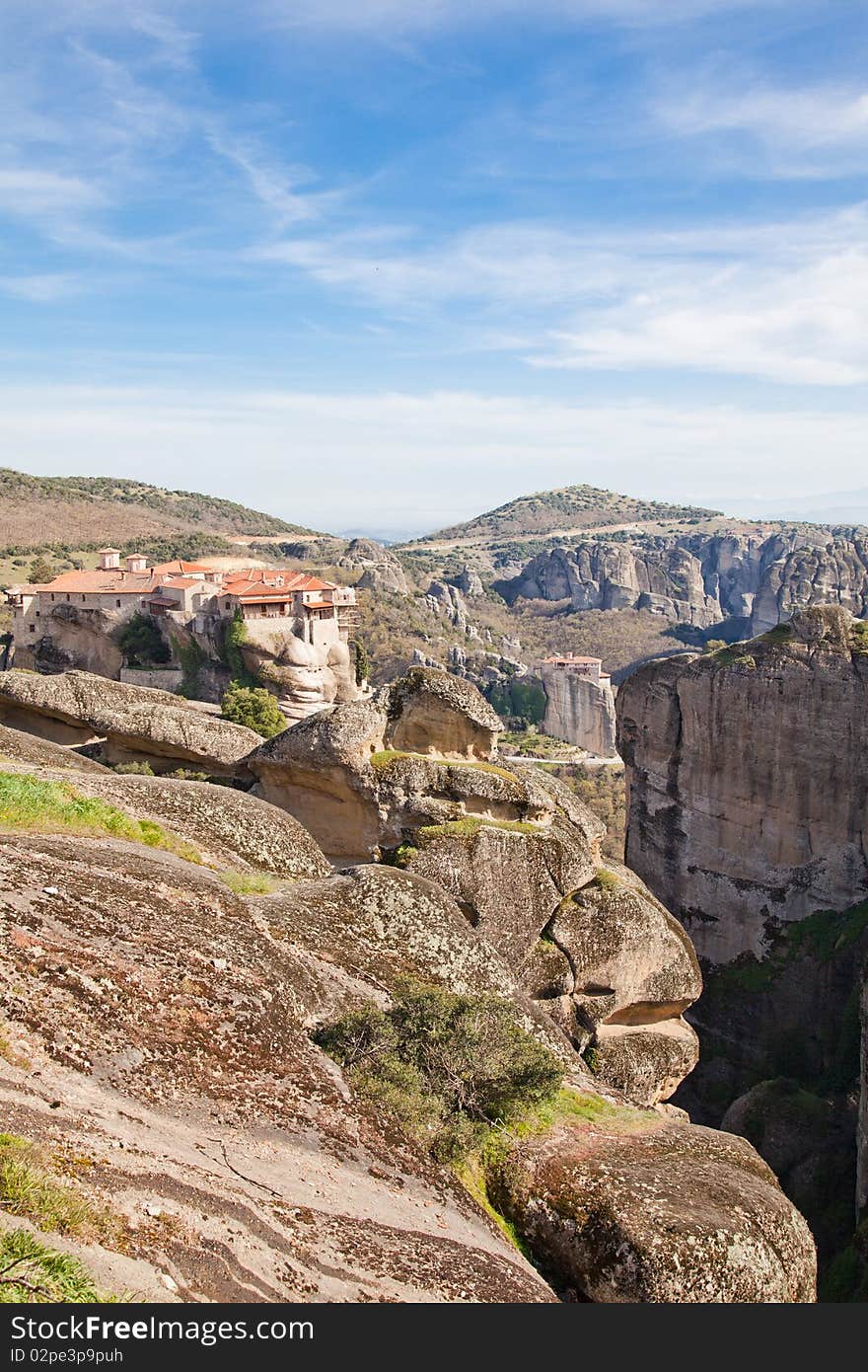 Spring landscape of the Varlaam monastery at Meteora in Greece.