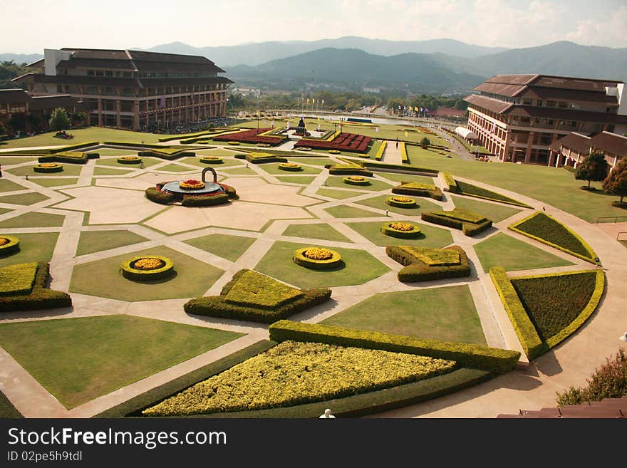 Star Garden With Mountain Background.