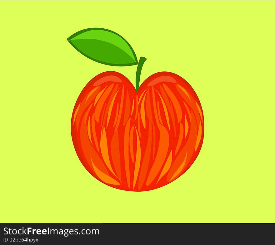 Red speckled apple over light green background. Red speckled apple over light green background