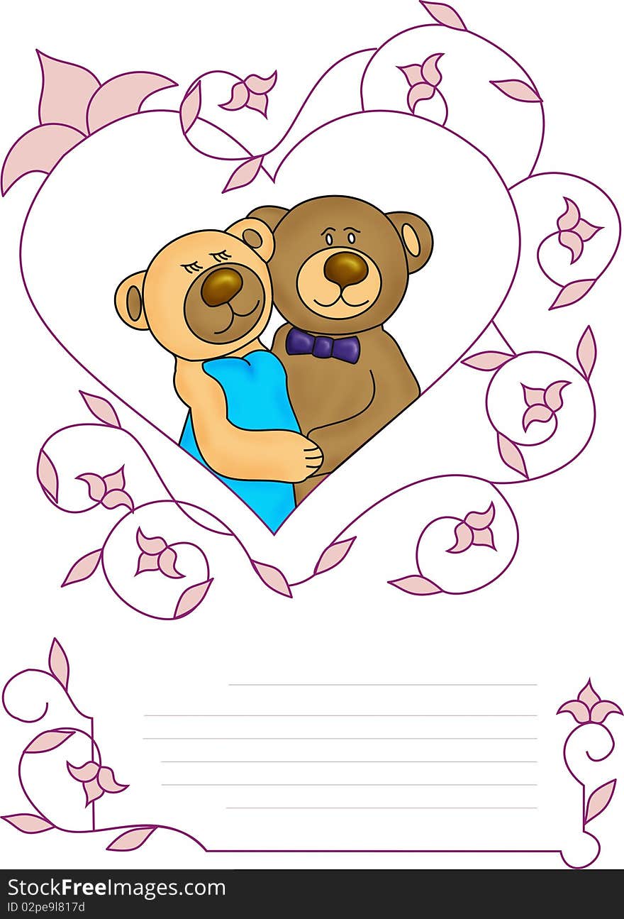 Marriage greeting card with two teddy