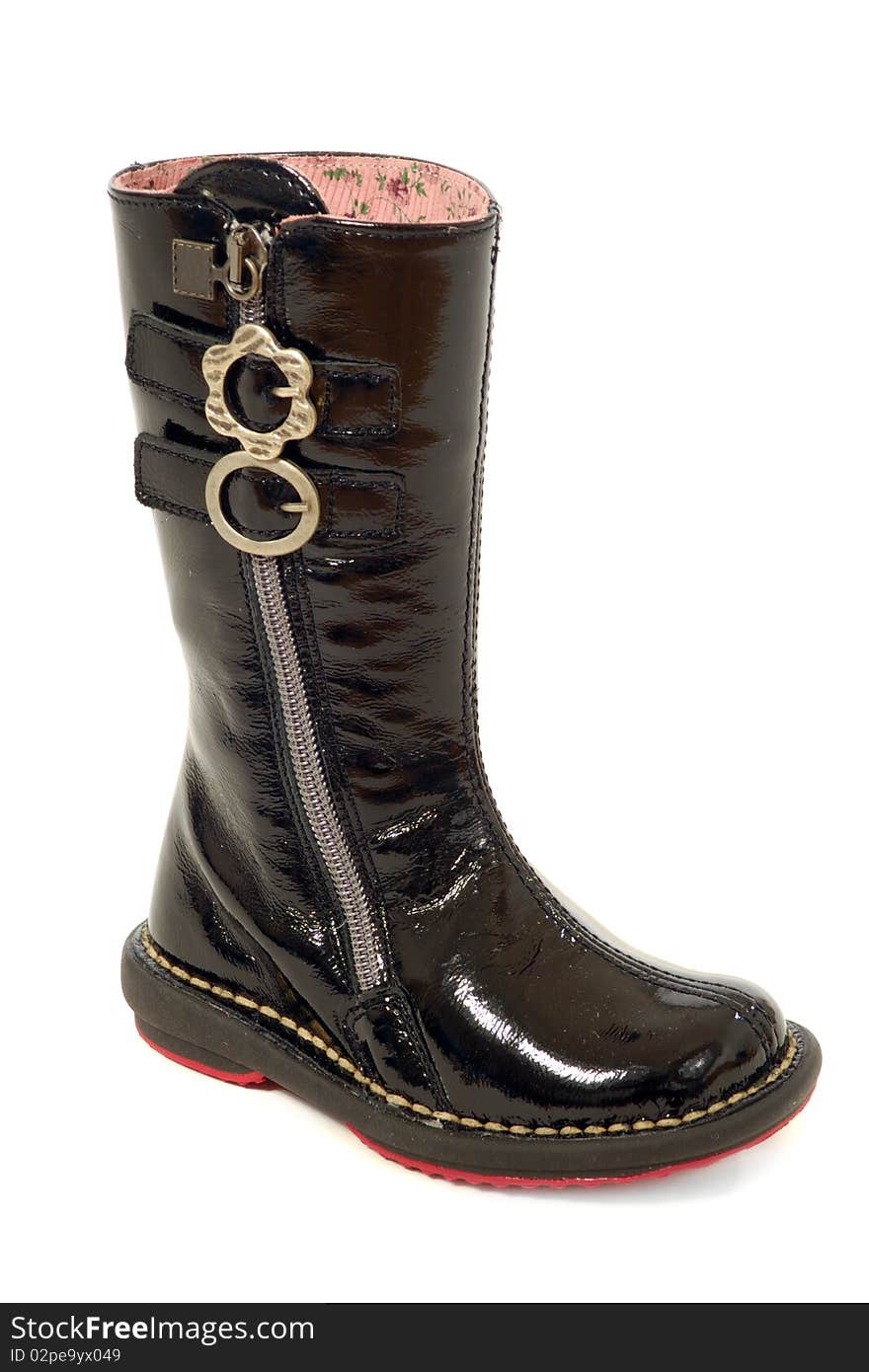 A black boot. Taken on a white background.