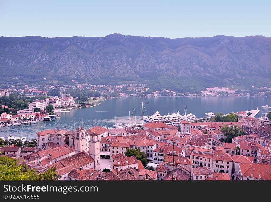 Panorama of old city Kotor,view from the top of castle. Panorama of old city Kotor,view from the top of castle