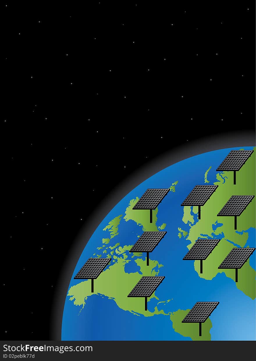 Vector image of the Earth with solar panels attached on it. Vector image of the Earth with solar panels attached on it