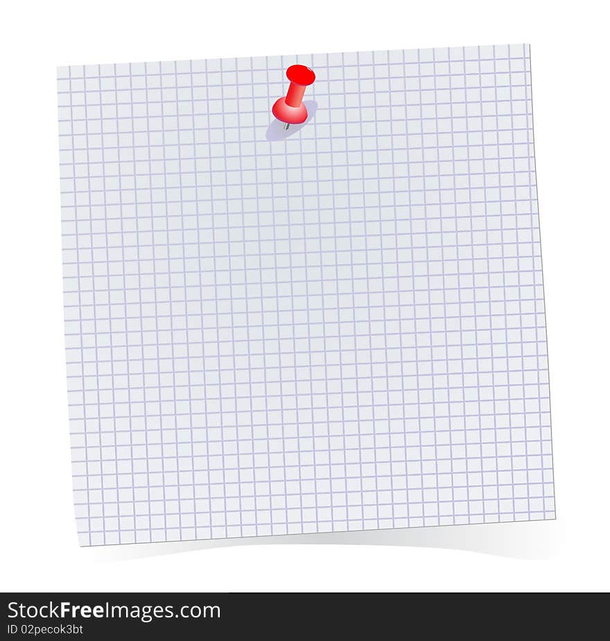 Blue note pad pinned on white background