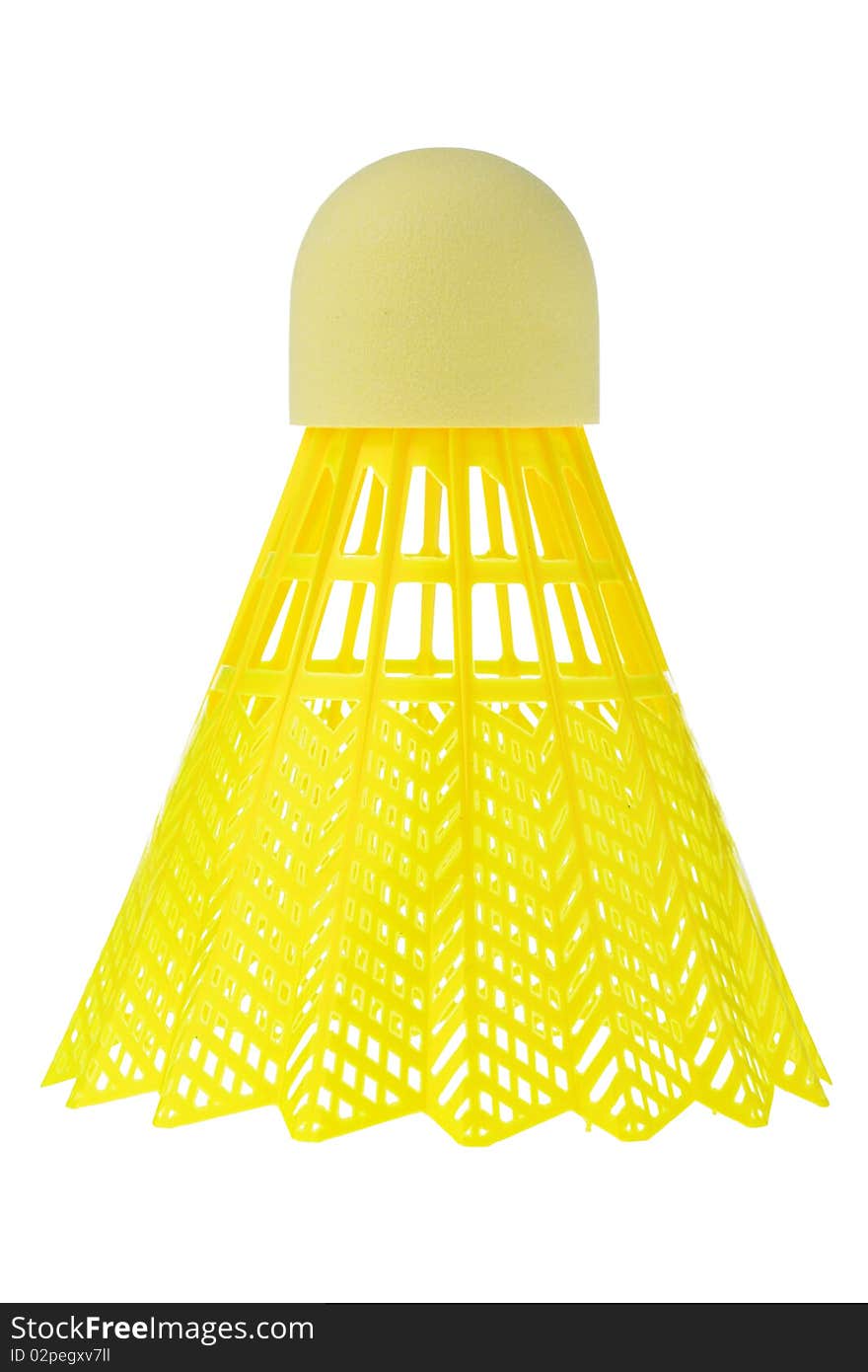 Bright yellow badminton shuttlecock isolated on white background.