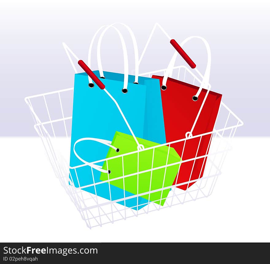 Shopping chart and bags, illustration, AI file included