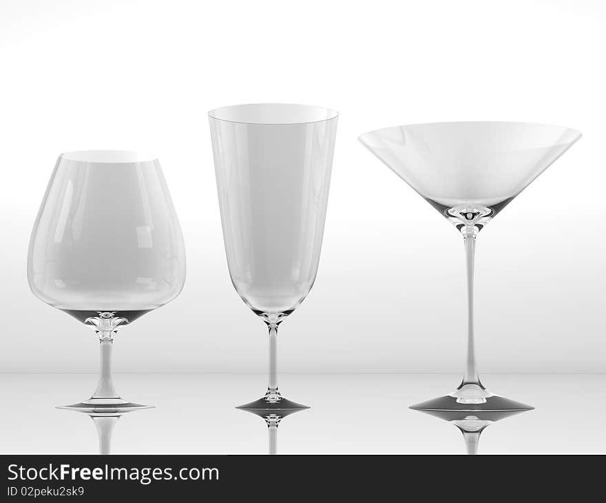 Pure glass collection for drinks with reflection