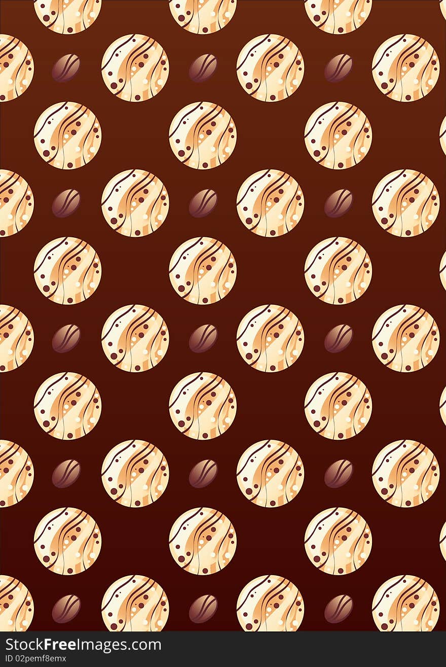 Coffe and beads on brown background