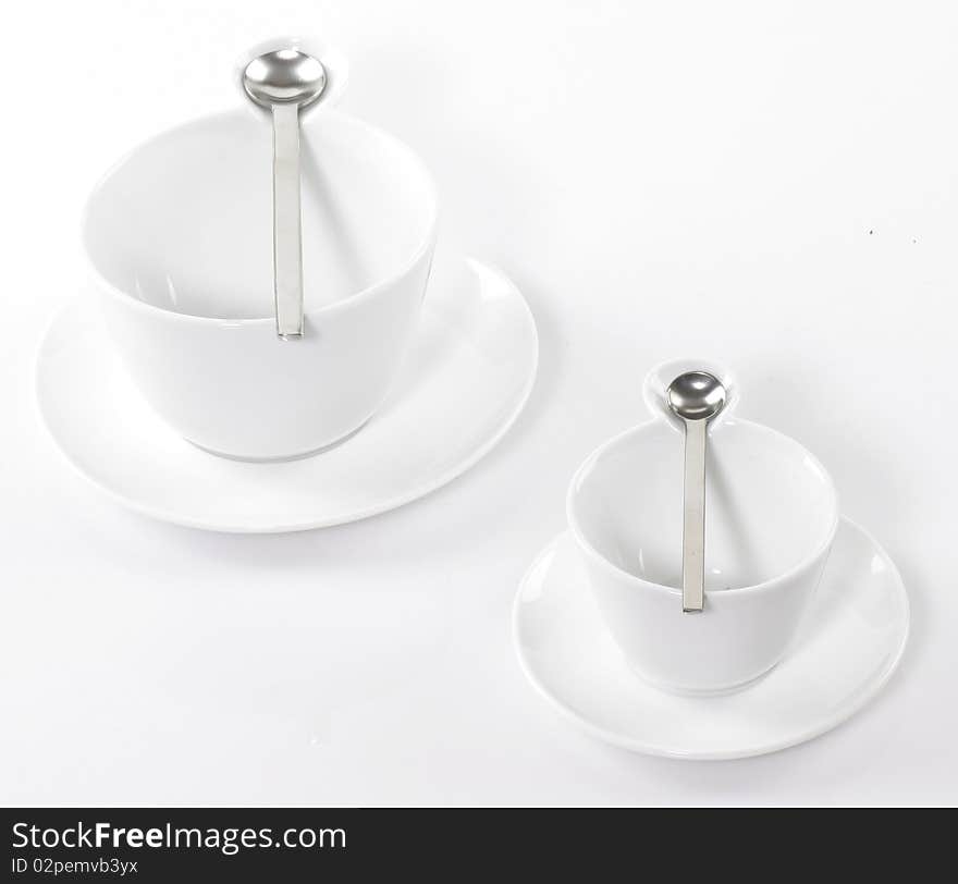 Tea cups on white background