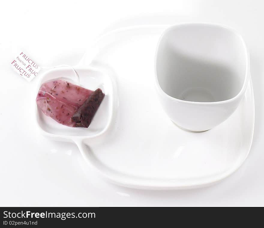 Tea cups on white background