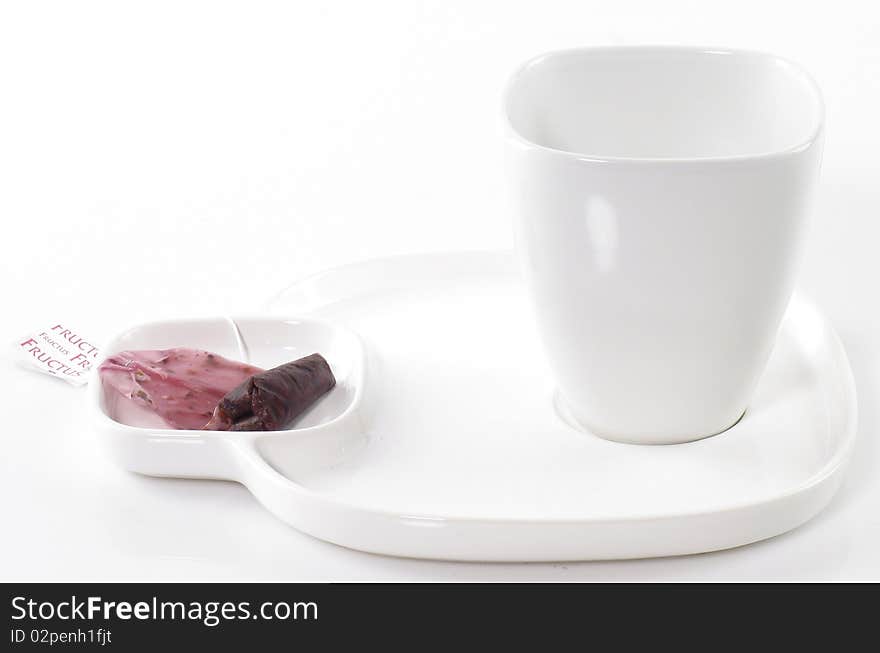 Tea cups on white background