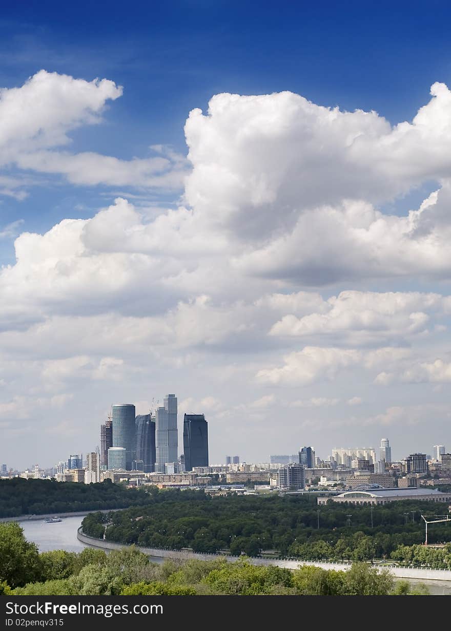 Moscow. A view from mountains Vorobevyh on the Moskva River and Moscow-city