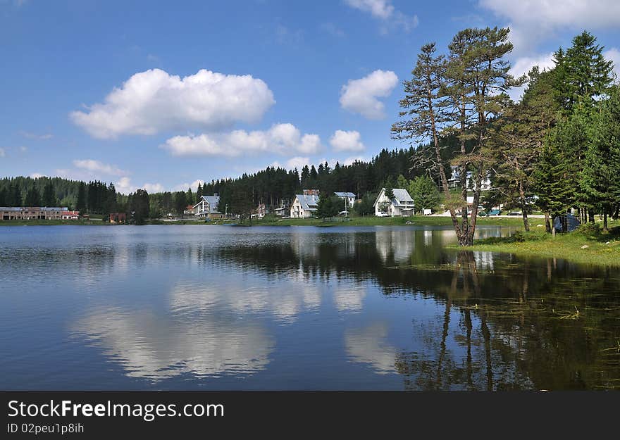 Lake with forest in Rodopi mountine, Bulgaria