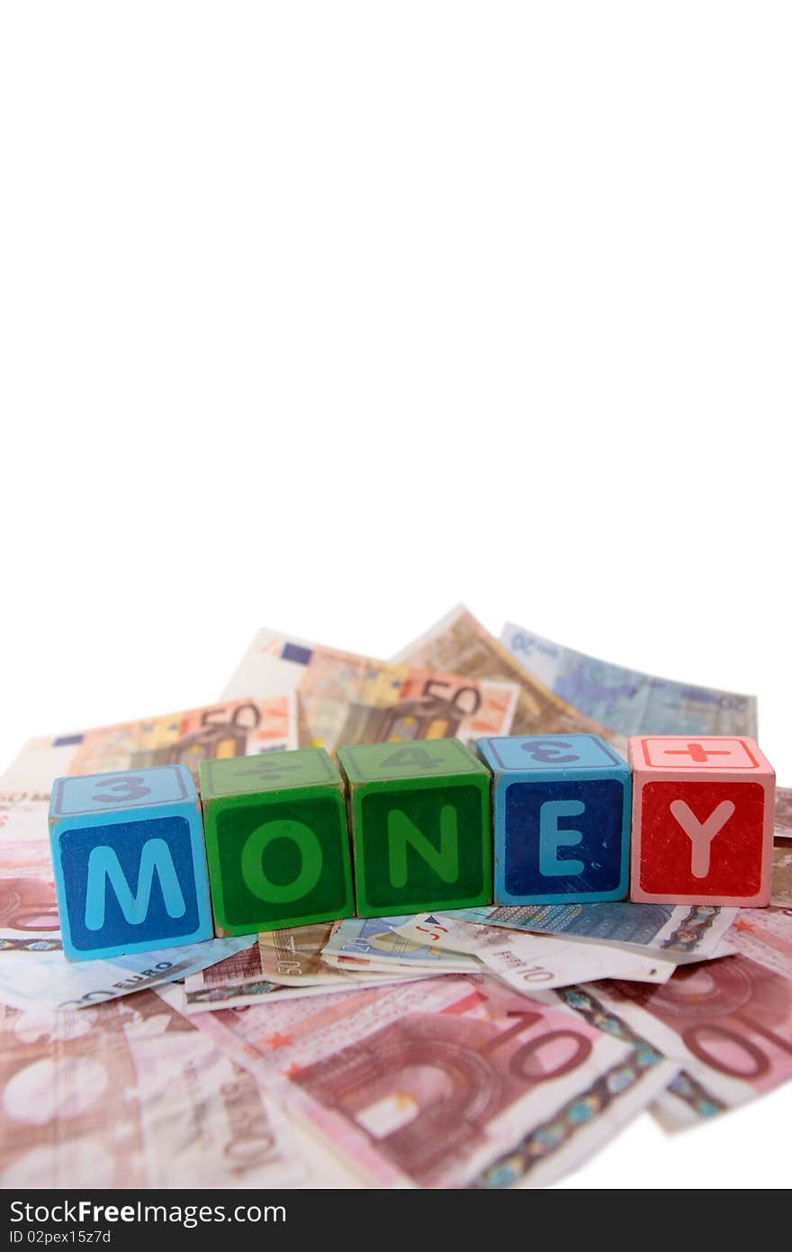 Euro money in toy play block letters