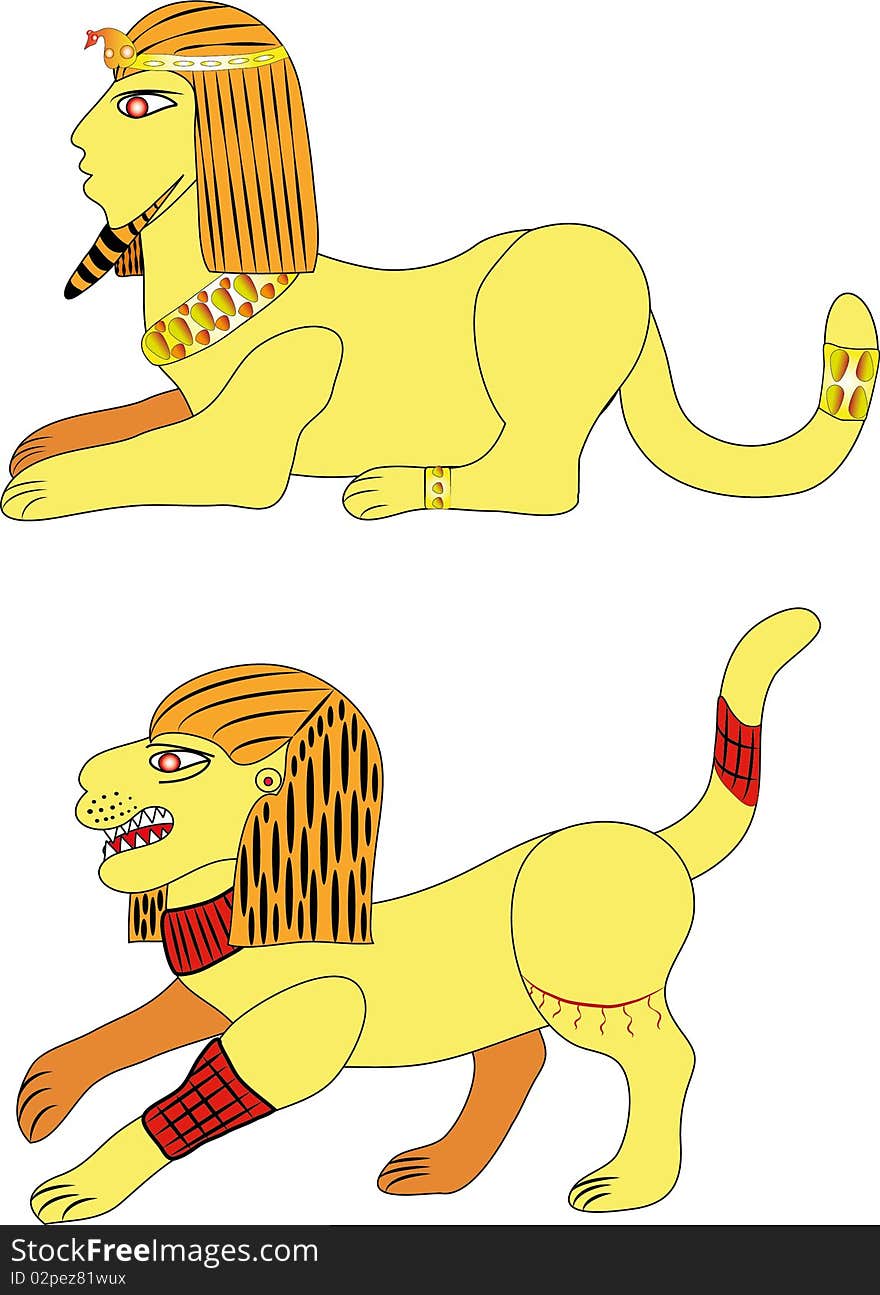 Two Sphinx or two lion.Illustration.Vector.