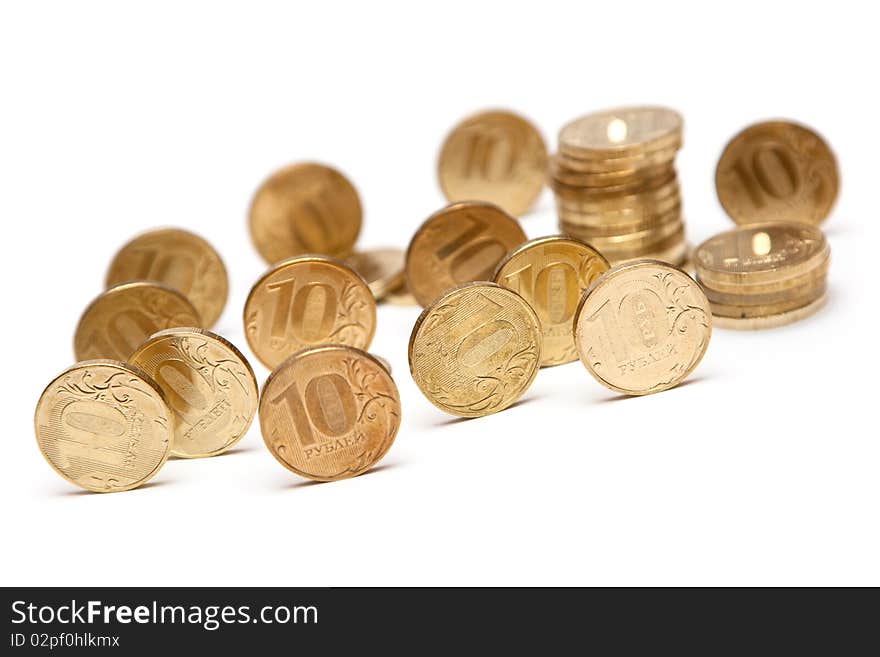 Heap of Gold Coins. Coins of ten roubles