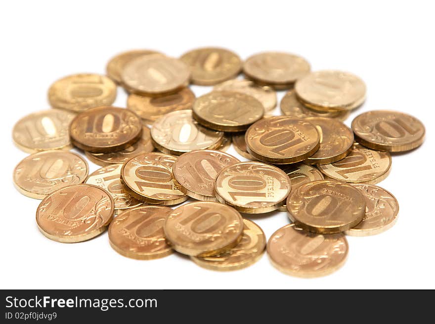 Heap of Gold Coins. Coins of ten roubles