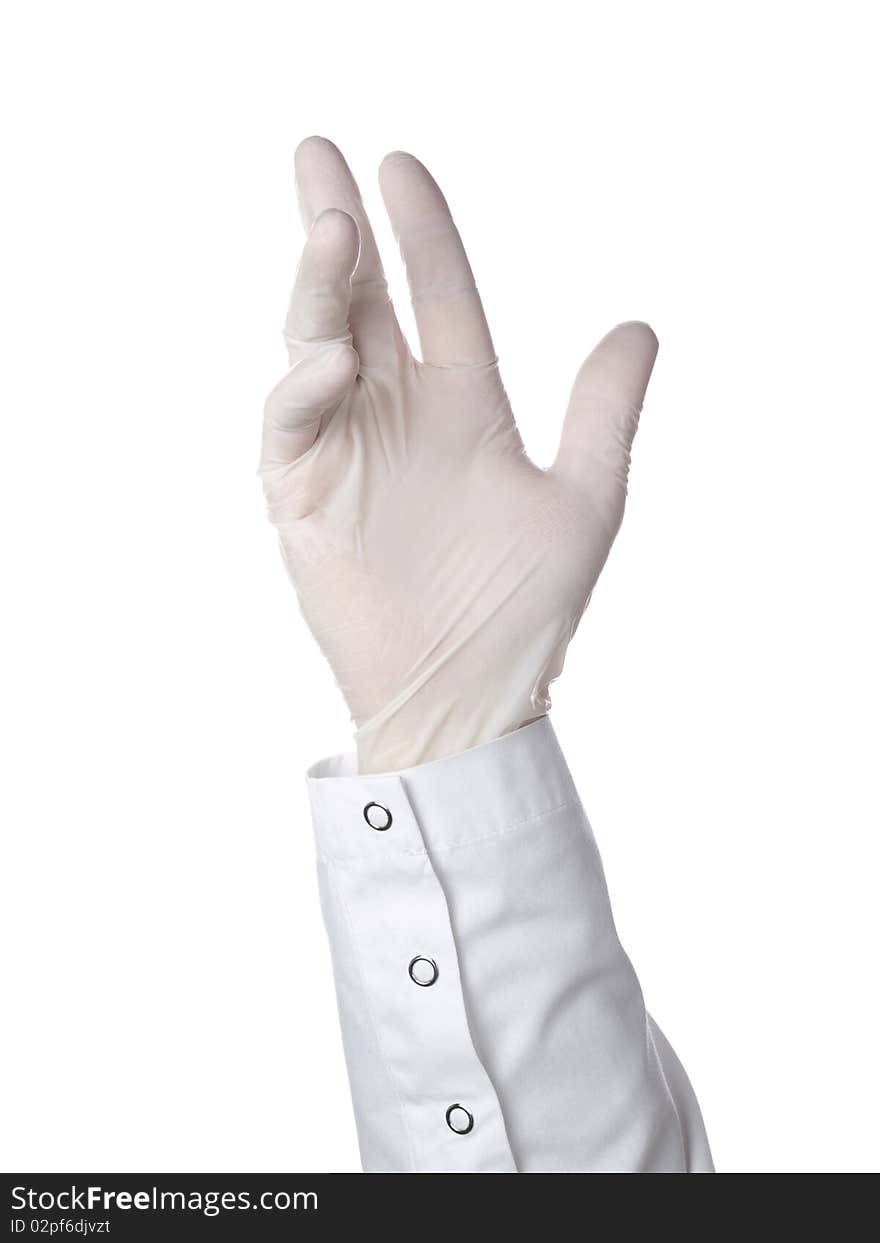 A doctor is wearing a latex glove.