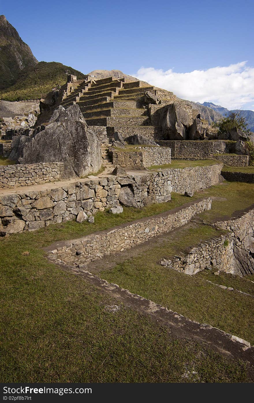 Detail of terraces at Machu Picchu, Peru.