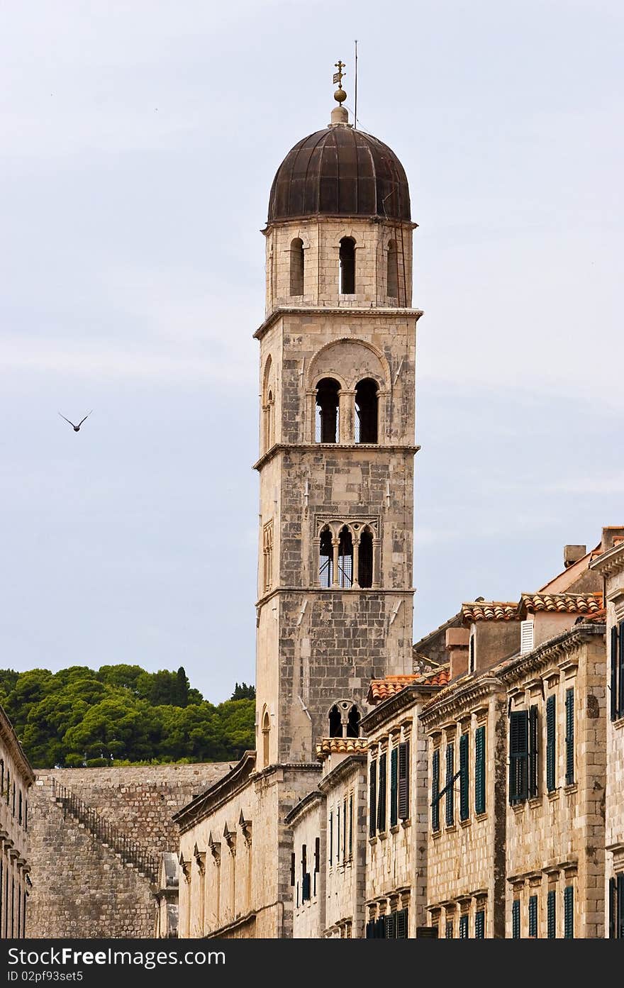 Tower on main walking street in Dubrovnik, Croatia. Tower on main walking street in Dubrovnik, Croatia