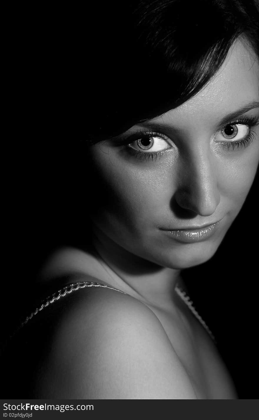 Black and White portrait of teenage girl with big eyes. Black and White portrait of teenage girl with big eyes