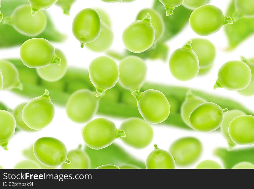 Fresh green pea pod isolated on white background