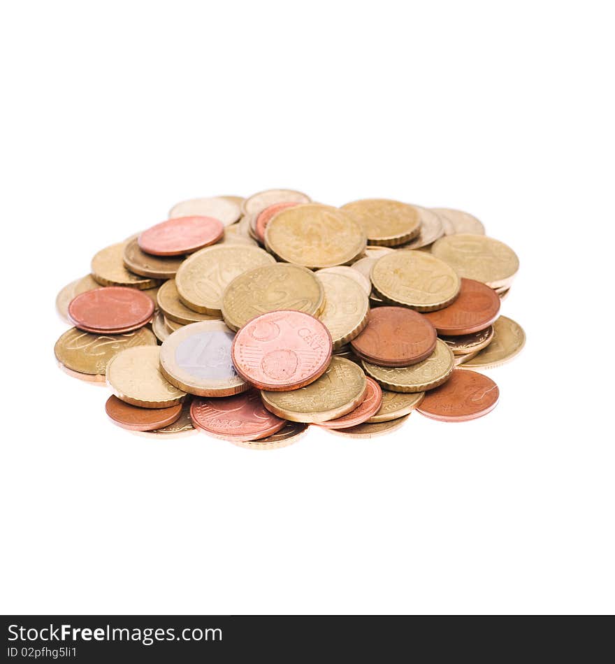 Heap of coins, isolated on white background