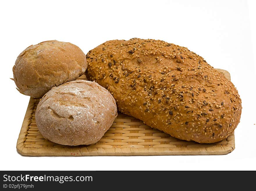 Bread and rolls isolated on white